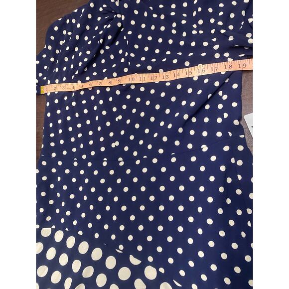 Maggy London Navy White Polka Dot Midi Dress Size 16 NWT High Neck Long Sleeve - Picture 6 of 10